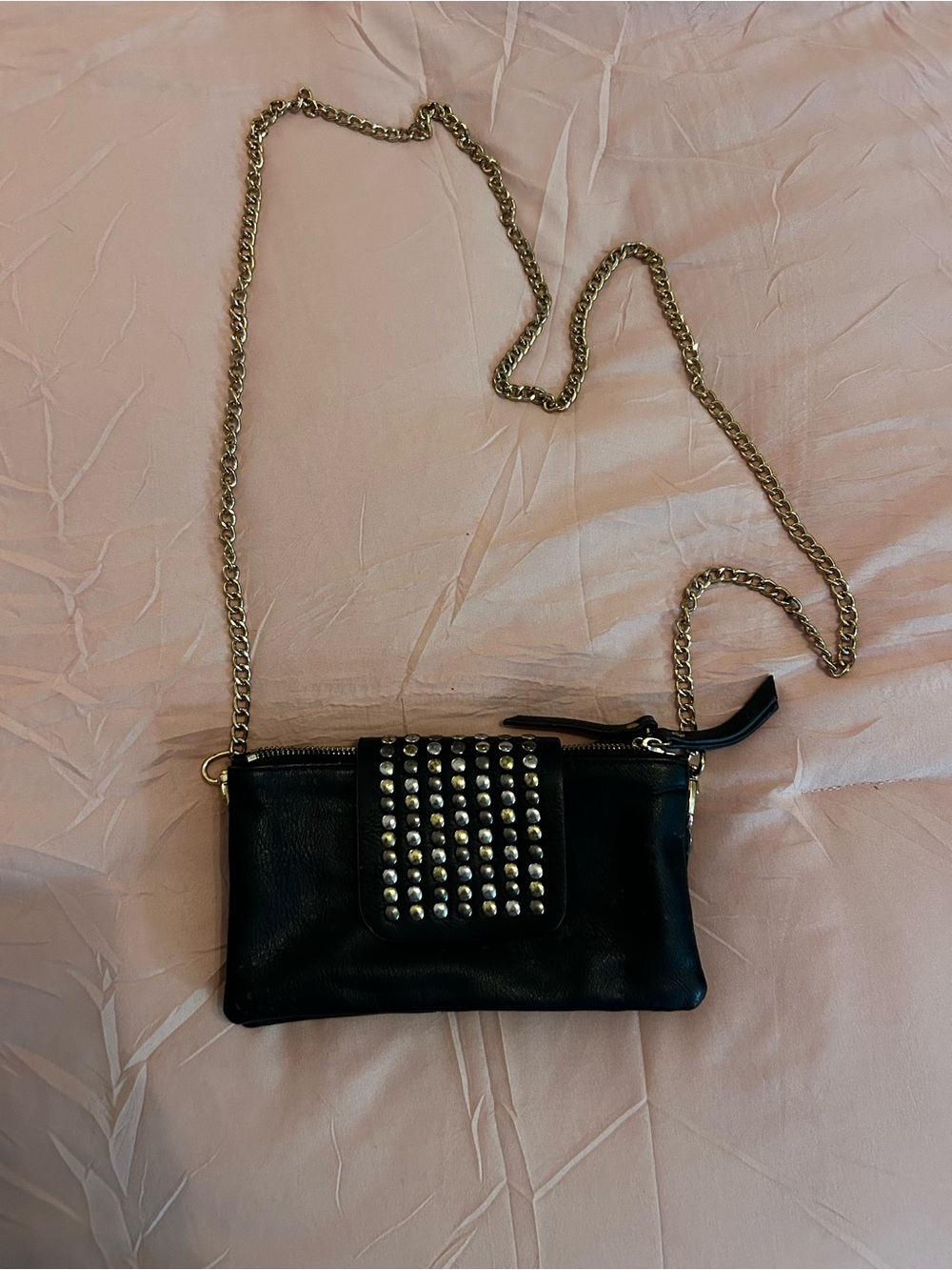 Olivia Miller Black Crossbody with Gold Chain and Studded Flap